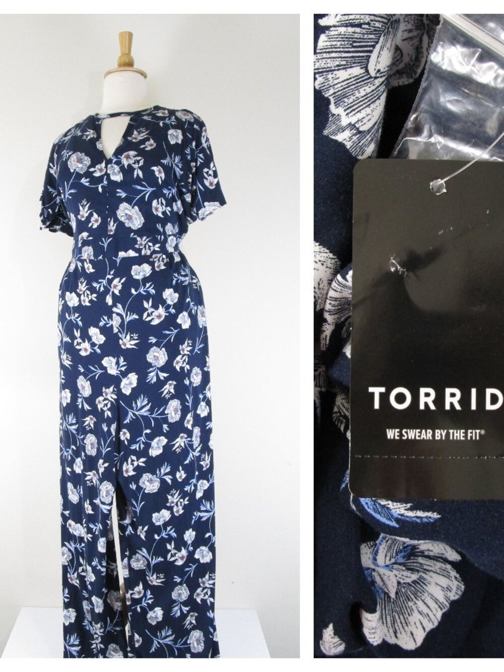 Torrid Plus Size Navy White Floral Challis Jumpsuit Jumper Size 4 4X 26 NWT